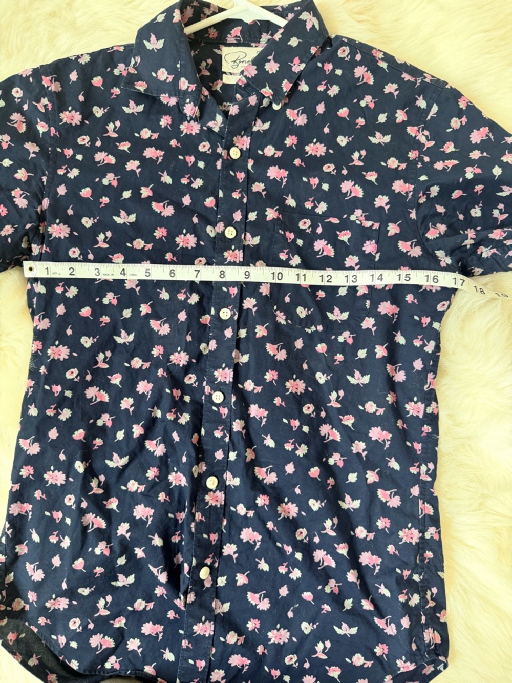 Bonobos Riviera Tailored Fit Floral Short Sleeve Shirt Navy Pink Small Short - Picture 6 of 9